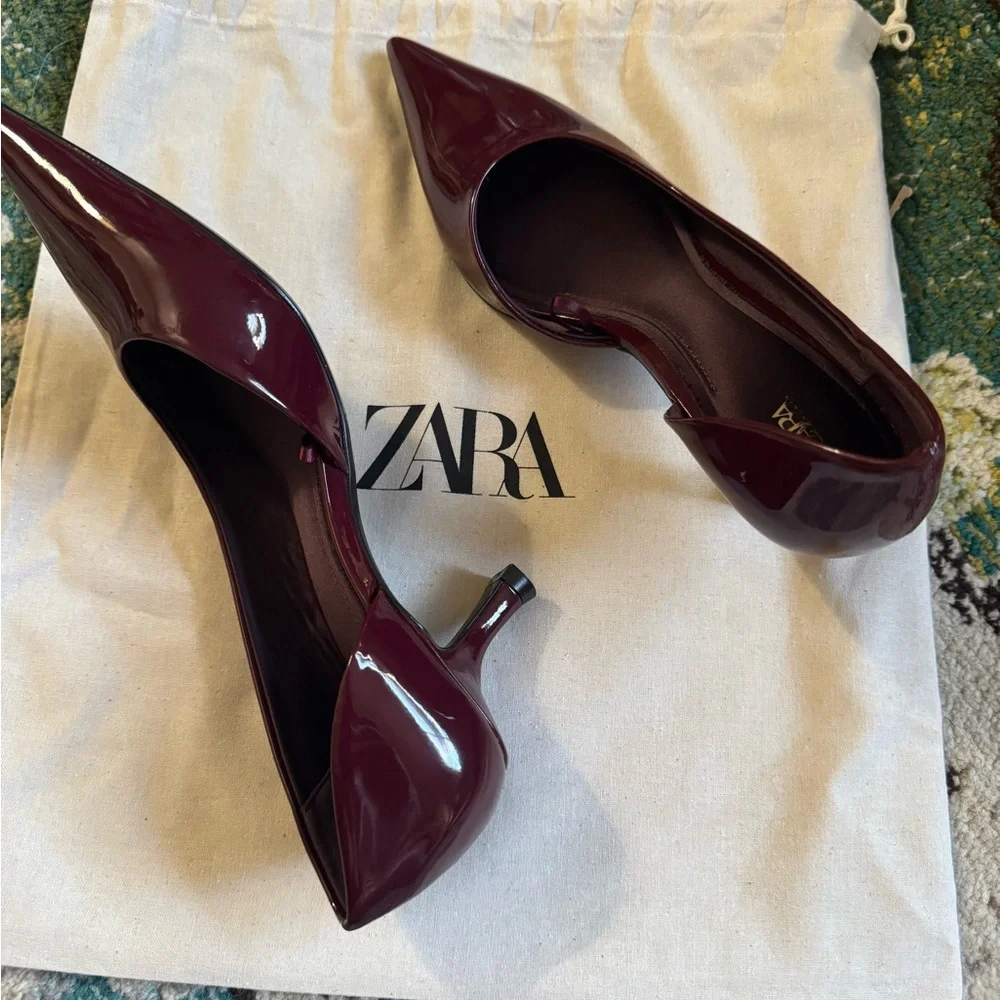 Zara Burgundy Women's Pumps - Picture 3 of 5